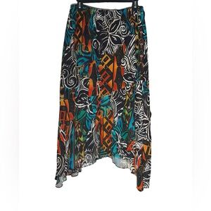 VTG Chicos 100% silk Midi Skirt Womens size Large fairy grunge Multicolor Artsy